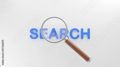 Search Concept with Magnifying Glass Animation. Zoom on Search Text with Glass. 4K