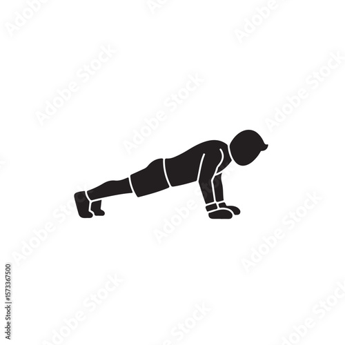 Silhouette man demonstrating a classic pushup on white backdrop displays determination and strength