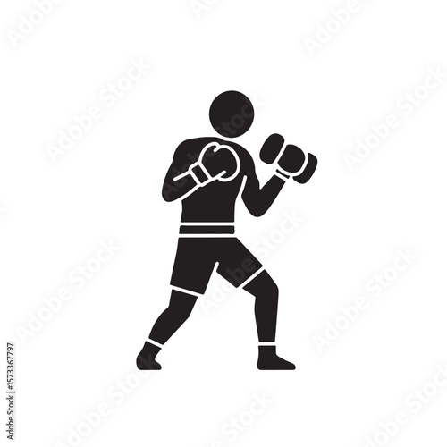 Single black icon shows a boxer ready in stance with gloves on transparent background