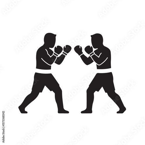 Two boxers confront each other, gloves raised, ready for combat, transparent background