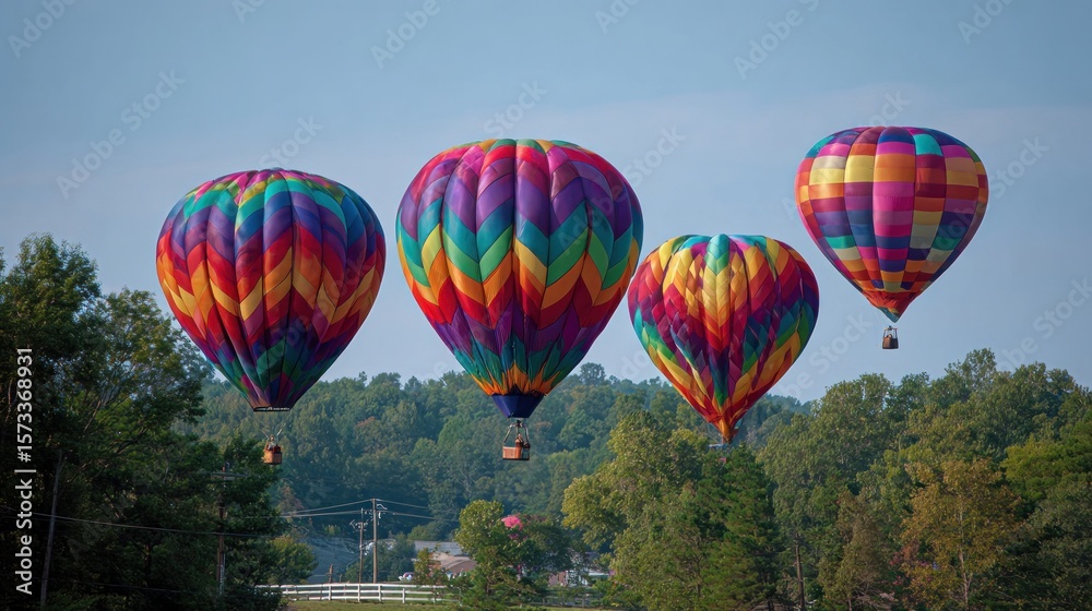 Fototapeta premium Colorful hot air balloons over trees