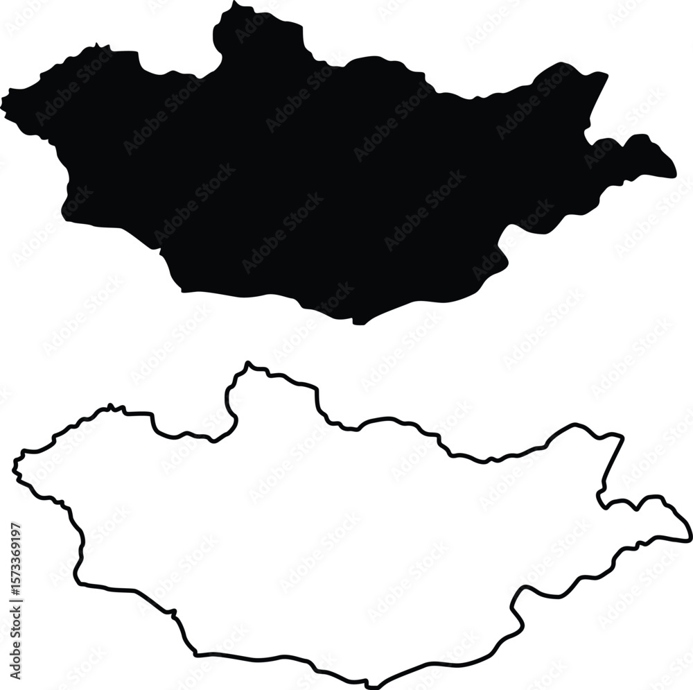Obraz premium Map of Mongolia Silhouette Flat and Outline Design