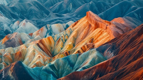 Vibrant mountain landscape with colorful peaks