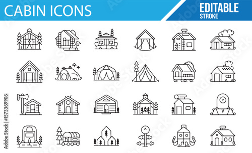 Vector Nature and Cabin Icons for Outdoor Lifestyle and Travel Projects