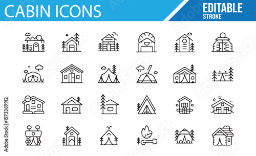 Camping and Cabin Icon Set for Nature-Based Digital Designs