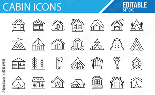 Nature Cabin Icons Set for Outdoor Adventure and Digital Projects