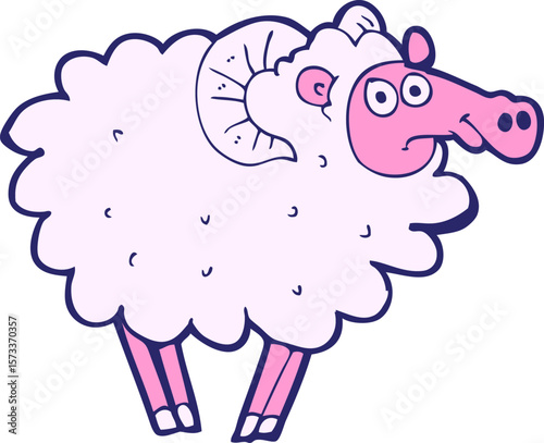 cartoon dirty sheep in bright neon color