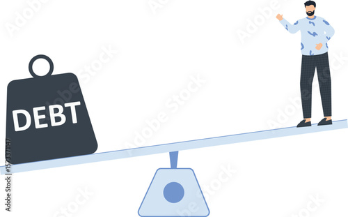 Debt vs. Financial Stability: Conceptual Illustration of Weighing Financial Burden and Balance,financial burden, economic stability, debt weight, financial control, patterned shirt