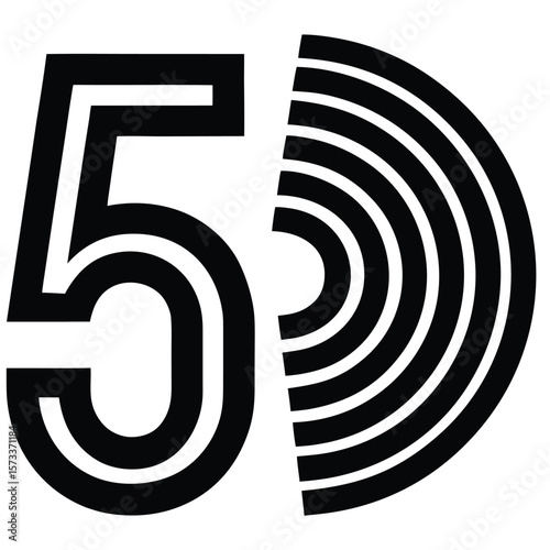 Bold black number five with concentric arcs on the right side in a clean graphic silhouette style