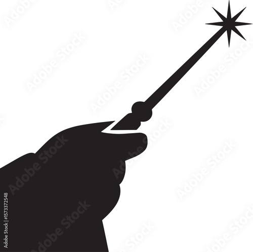 magic wand Halloween black silhouette vector, spooky simple silhouette design icon on white background, Halloween clipart illustration