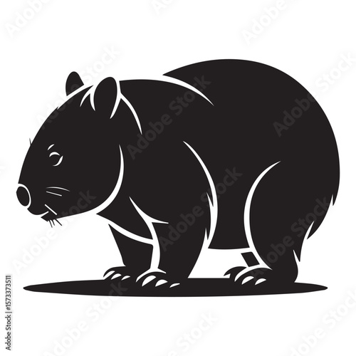 Stylized black silhouette of a wombat standing on a simple ground line