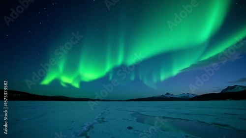 Wallpaper Mural Captivating Aurora Borealis paints the arctic sky with vivid green and purple over the serene winter landscape and frozen lake. Torontodigital.ca