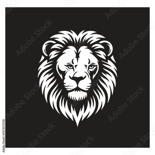 Stylized white lion head emblem with majestic mane on black background