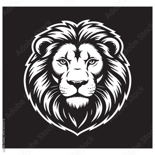 Stylized white lion head silhouette with majestic mane on black background