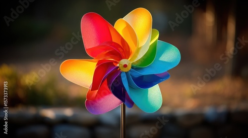 Colorful pinwheel in garden