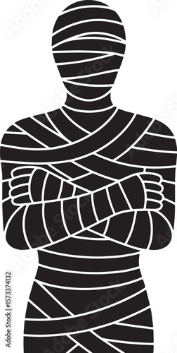 mummy Halloween black silhouette vector, spooky simple silhouette design icon on white background, Halloween clipart illustration