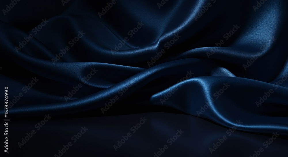 Fototapeta premium Dark blue silk or satin fabric texture, elegant luxury background. 