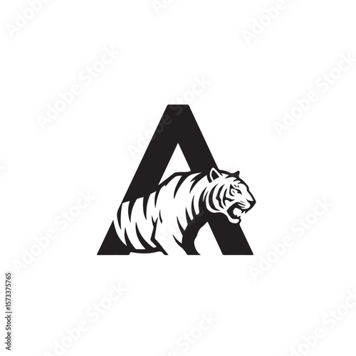 A tiger growls fiercely as it emerges from behind a bold letter A