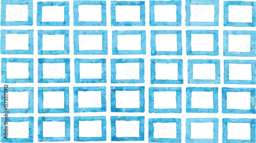 Aquarelle blue frames arranged in a grid pattern creating a seamless and repeating visual texture design