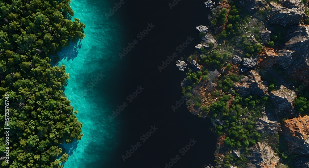Obraz premium A turquoise lake meets a rocky coastline
