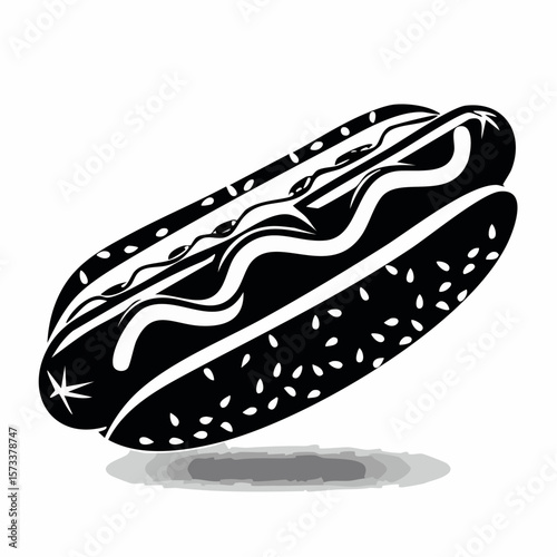 hot dog black silhouette vector, Simple silhouette Design vector icon with white background. Food vector