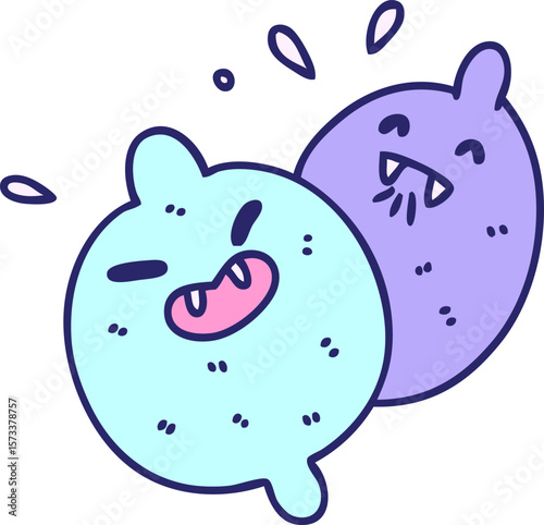 cartoon of two vampire lemons the most terrifying fruit in bright neon color