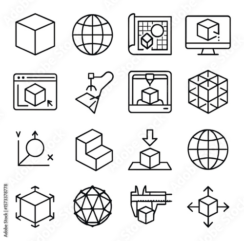 Office equipment collection, essential office tools. supplies and productivity icons set