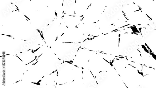 Crack effect collage of broken glass on white background. Transparent cracked black glass texture. Collection of cracks of broken glass on black background. Concept of shots on the window for design.