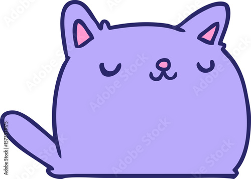 cartoon illustration of cute kawaii cat in bright neon color