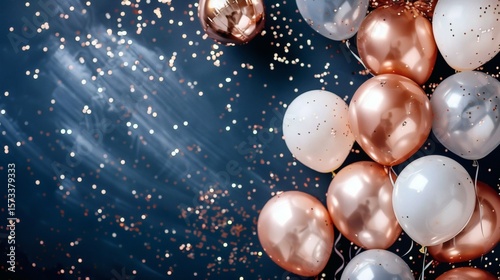 Elegant Celebration Background with Rose Gold and White Balloons
