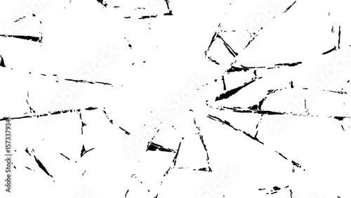 Crack effect collage of broken glass on white background. Transparent cracked black glass texture. Collection of cracks of broken glass on black background. Concept of shots on the window for design.