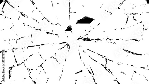 Crack effect collage of broken glass on white background.