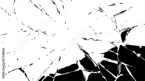 Crack effect collage of broken glass on white background.