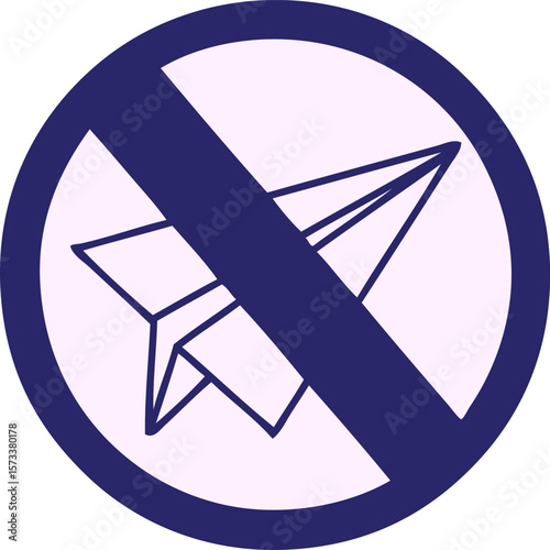 cute cartoon of a no paper aeroplanes allowed in bright neon color