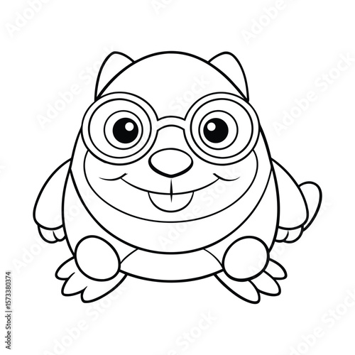 A smiling mole popping out of ground hole for kids coloring book vector illustration.