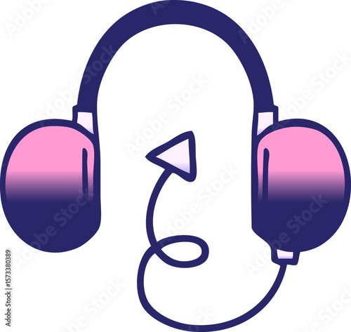 gradient shaded cartoon of a retro headphones in bright neon color