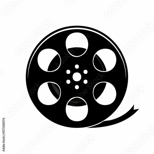 Movie reel black silhouette vector, Simple silhouette Design vector icon with white background