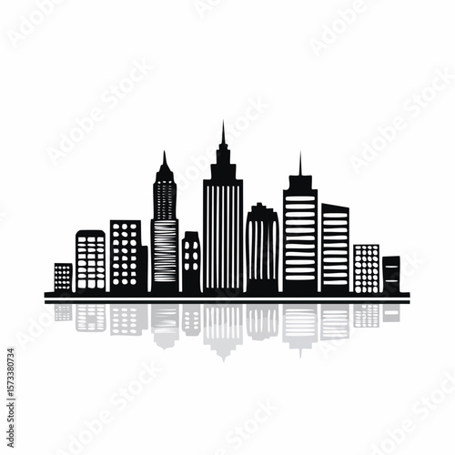 Skyline black silhouette vector, Simple silhouette Design vector icon with white background