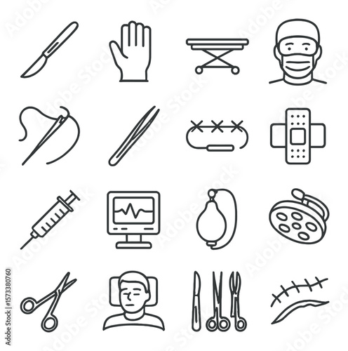 Surgical tools collection, medical icon set. simple healthcare equipment symbols