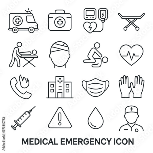 Emergency medical icon collection, healthcare symbols. first aid and medical services set