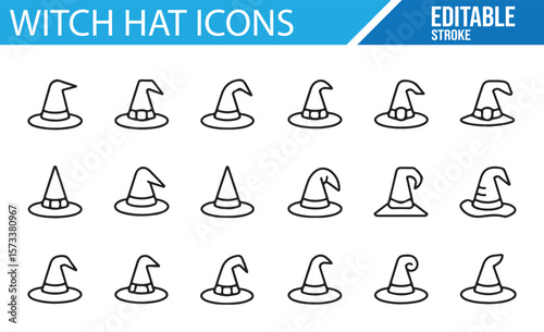 Editable Stroke Witch Hat Icons for Graphic Design