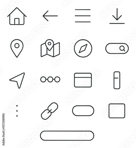 Navigation icon collection, essential map and direction symbols. simplified interface set