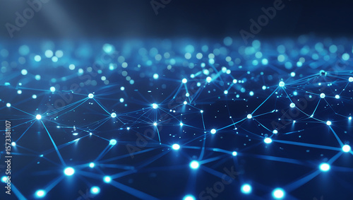 Abstract glowing blue network of connected nodes and lines on a dark background