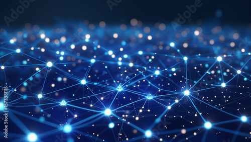 Abstract glowing blue network of connected nodes and lines on a dark background