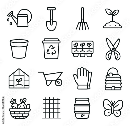Garden tools collection, gardening essentials. outdoor planting and farming kit
