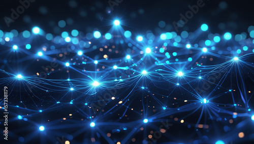 Abstract glowing blue network of connected nodes and lines on a dark background