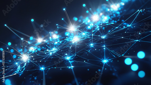 Abstract glowing blue network of connected nodes and lines on a dark background