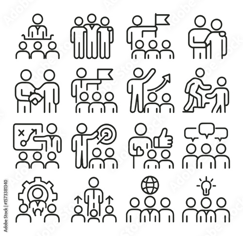Team leadership collection, teamwork management icons. collaboration and organization set