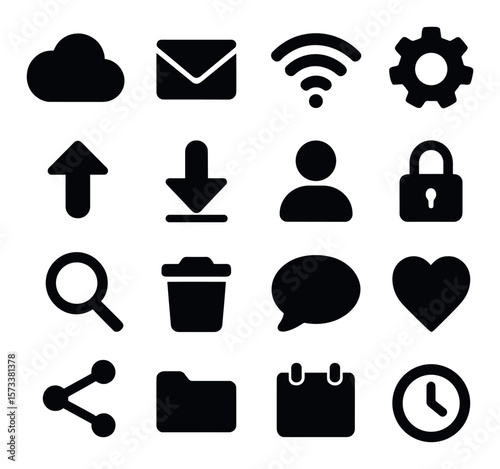 Essential office icon collection, productivity and communication design elements
