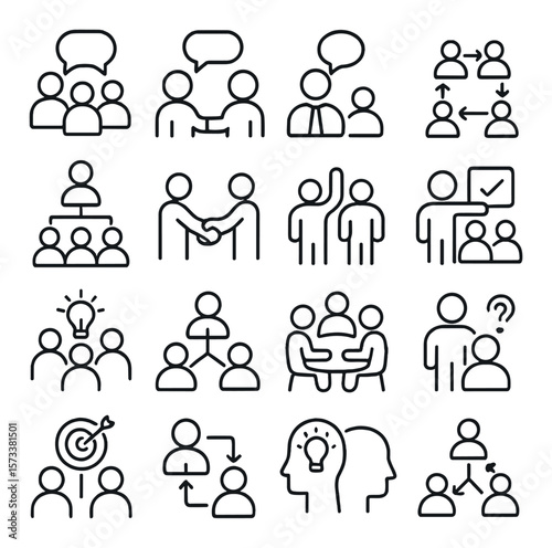 Team collaboration collection, cooperative design symbols. group and teamwork icons set